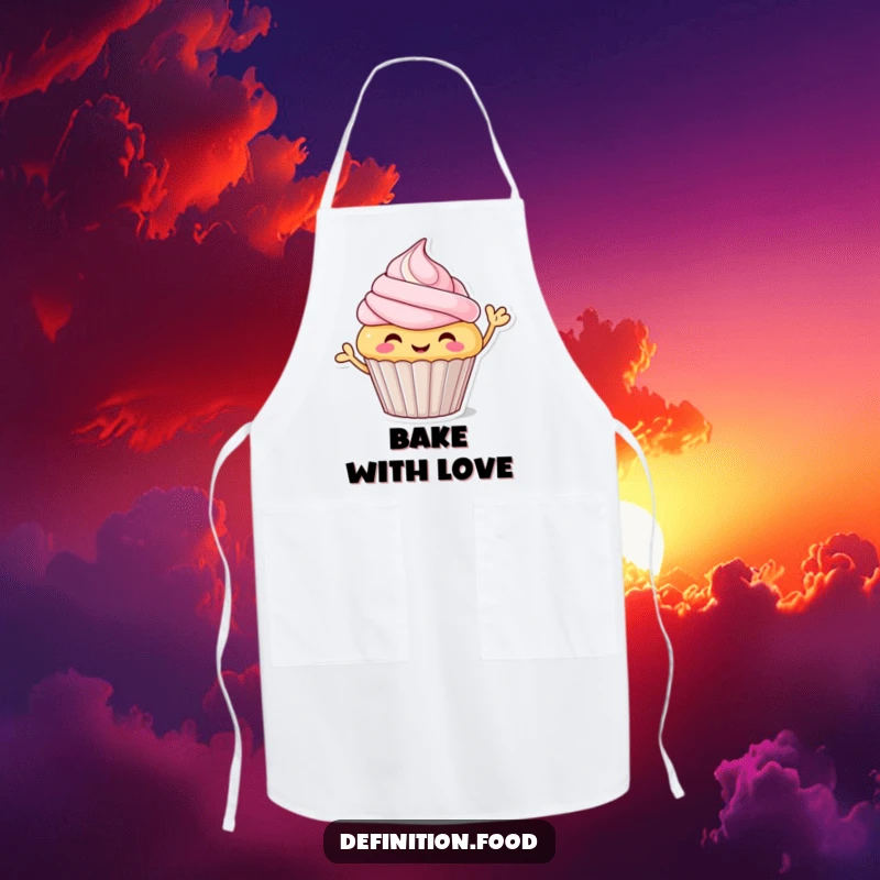Funny cupcake apron, a character with frosting cheerfully waving, protecting clothes during cooking, a funny gift.