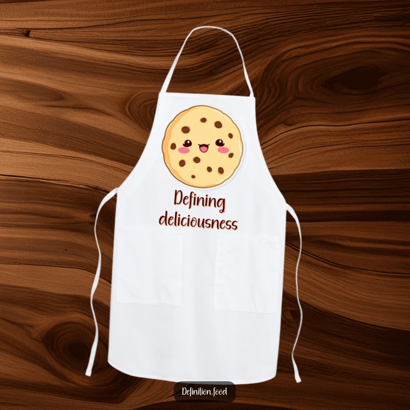 Funny cookie character apron, offering a witty culinary definition, great for kitchen fun.