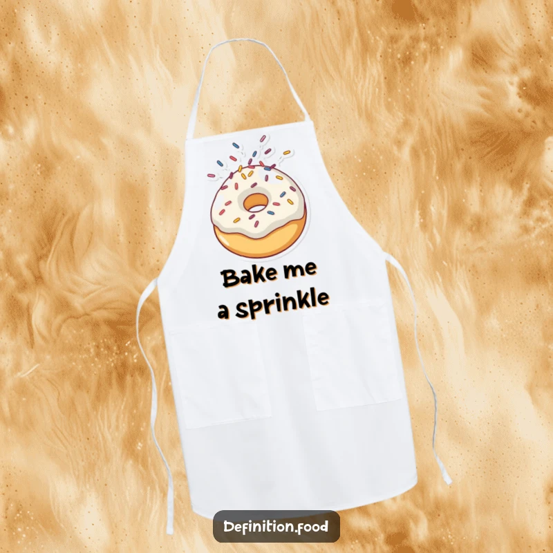 Funny apron showcasing a doughnut character joyfully showering sprinkles everywhere, ready to tackle any recipe with a smile.