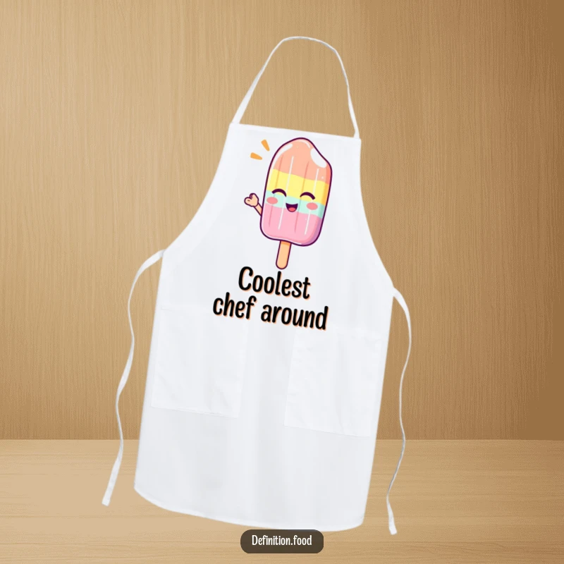 Funny apron featuring a winking popsicle character offering a cool, refreshing wave, perfect for keeping clean with sweet style.