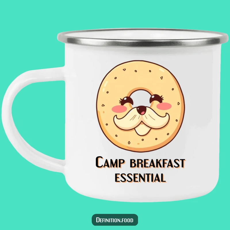Funny Bagel Mustache Camping Mug: Your Breakfast Adventure Companion Gift