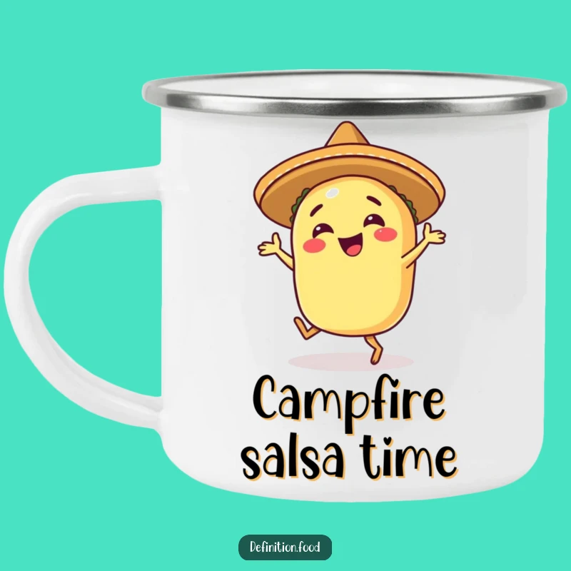 Funny Happy Taco Salsa Dance Camping Mug: Fiesta Fuel for Adventures