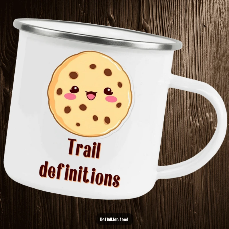 Funny cookie character camping mug, defining something amusingly, for outdoor humor.