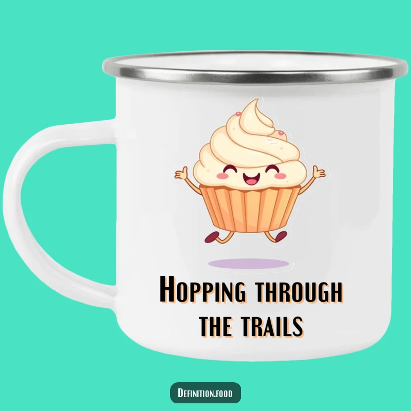 Funny Joyful Cupcake Hop Camping Mug: Your Cheerful Companion for Outdoor Adventures