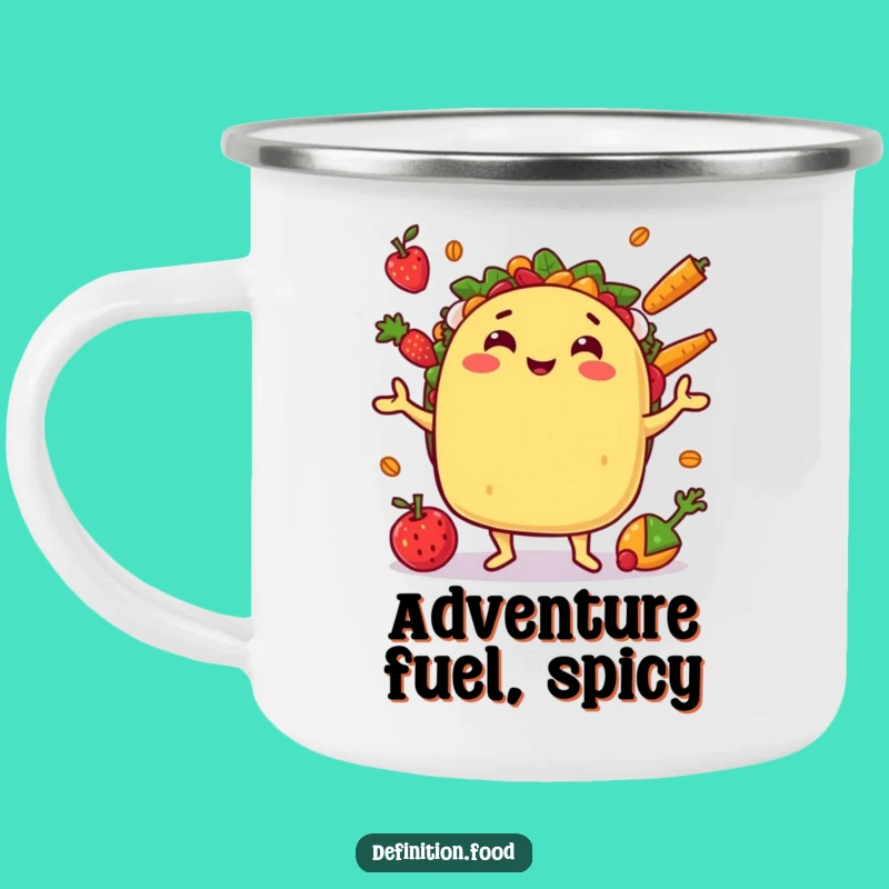 Funny Juggling Taco Camping Mug: Adventure Fuel with Festive Humor