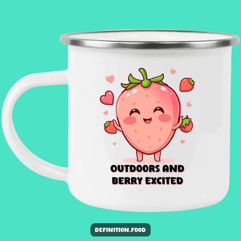 Durable Funny Strawberry Juggling Food Shapes Camping Mug - Adventure Ready Humor
