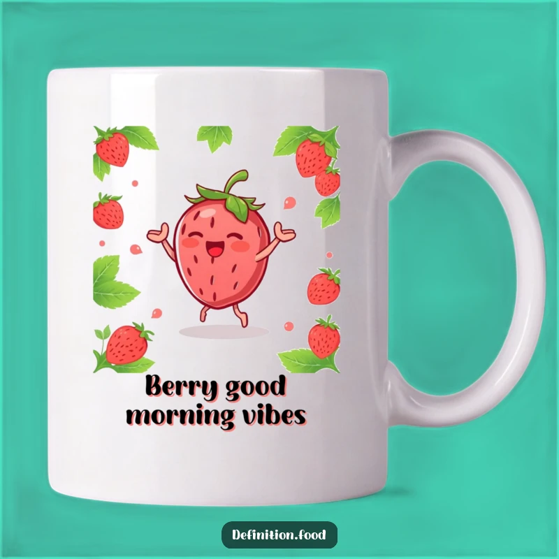 Funny Joyous Strawberry Dance Mug - Happy Berry Character Gift for Fruit Lovers