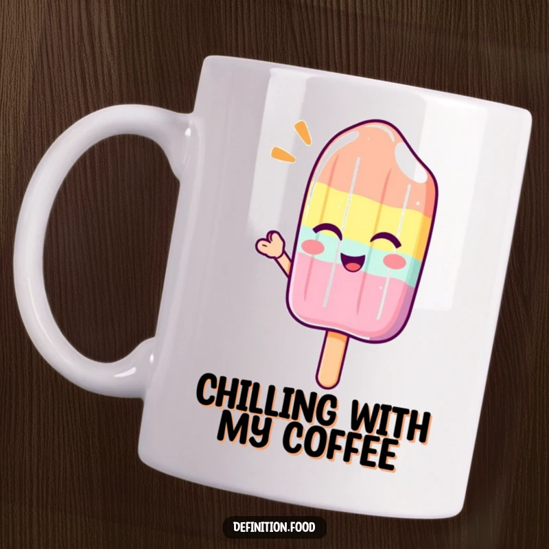 Funny mug featuring a winking popsicle character giving a cool, friendly wave, radiating refreshing sweetness and charm.