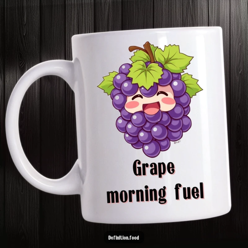 Funny Mug featuring a giggling bunch of grapes bursting with joy, a cheerful and fruity-themed delight.
