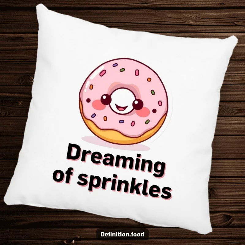 Funny donut diagram pillow, a happy donut character explaining a food diagram, soft and decorative.