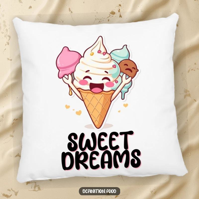 Funny ice cream pillow, soft and plush, a gleeful character cheering loudly, perfect for comfort, funny gift.