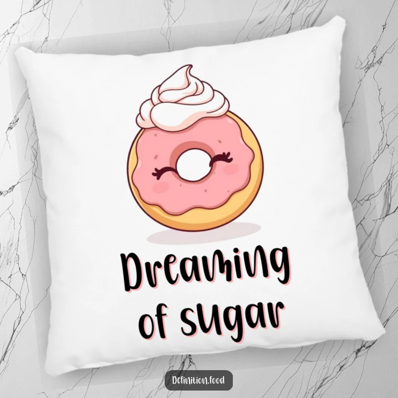 Funny donut pillow featuring a winking character with whipped cream, offering soft, humorous comfort and decor.