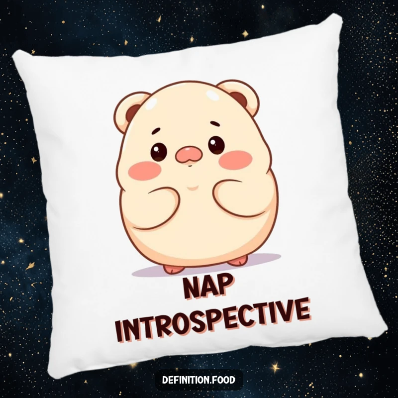 Funny dumpling character pillow, looking thoughtful, for cozy and contemplative decor.