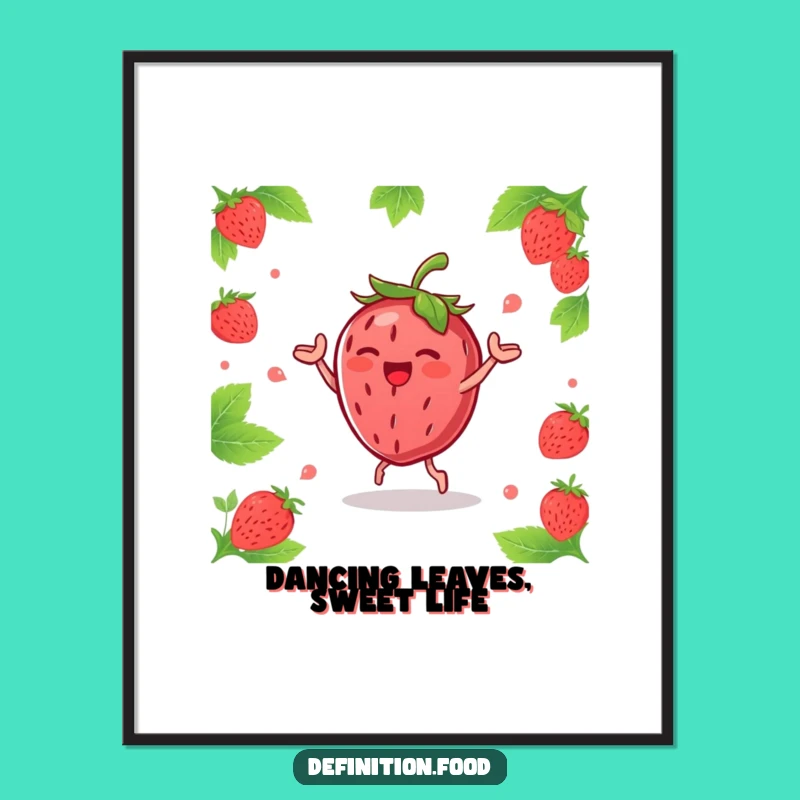 Funny Strawberry Dance Digital Art - Printable Berry Joyful Decor