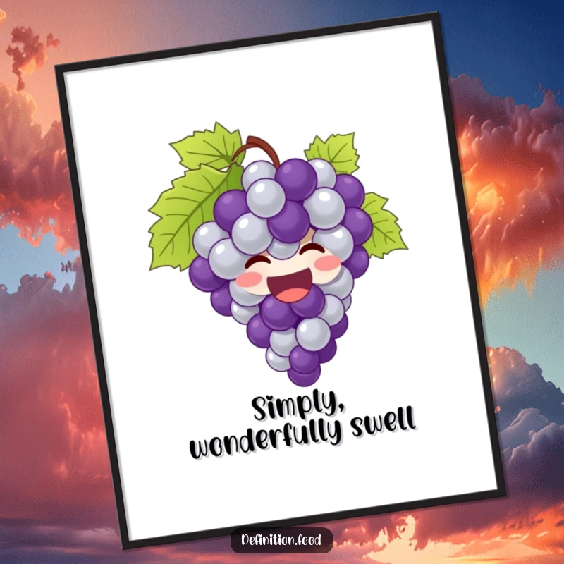 Funny grapes digital art print of a giggling bunch of grapes bursting with joy, for instant wall decor.