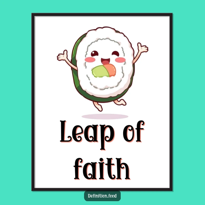 Funny Leaping Sushi Roll Digital Print: Instant Joyful Humor for Your Walls