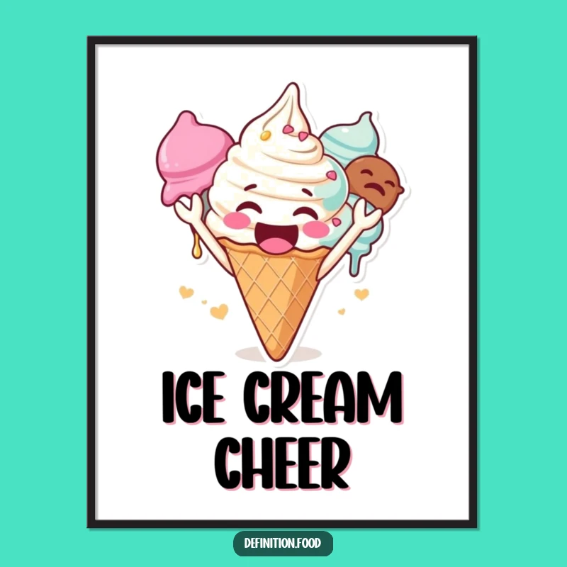 Funny Cheering Ice Cream Digital Art - Gleeful Character Print for Instant Joy