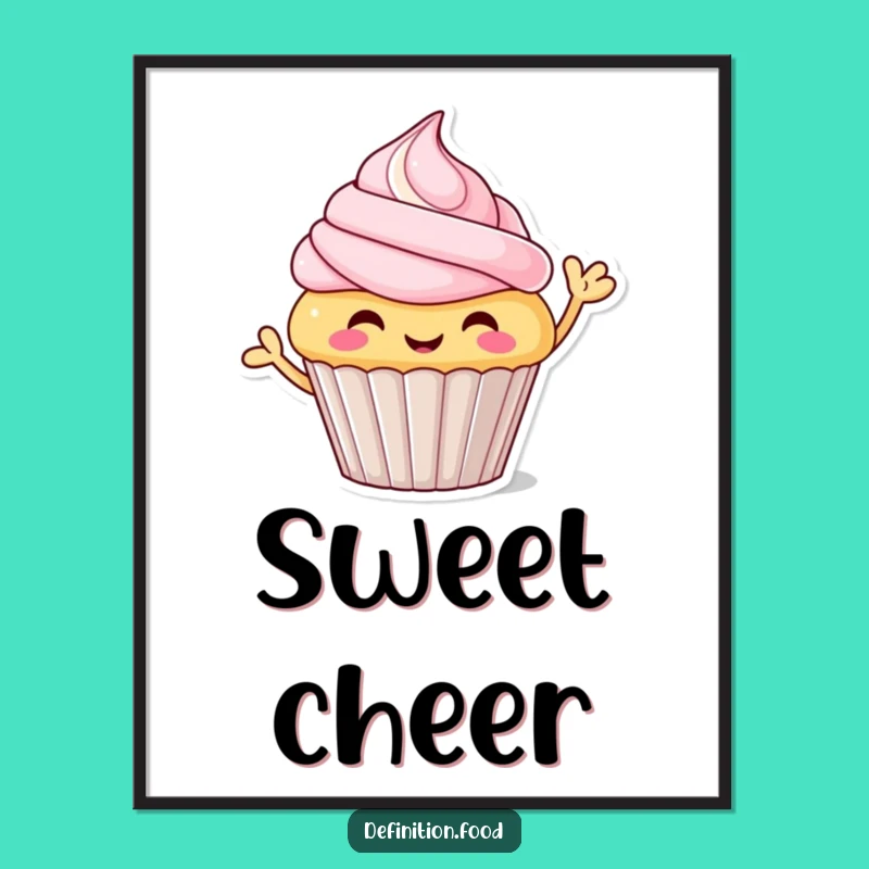 Funny Waving Cupcake Digital Art - Cheerful Character Print for Instant Joy