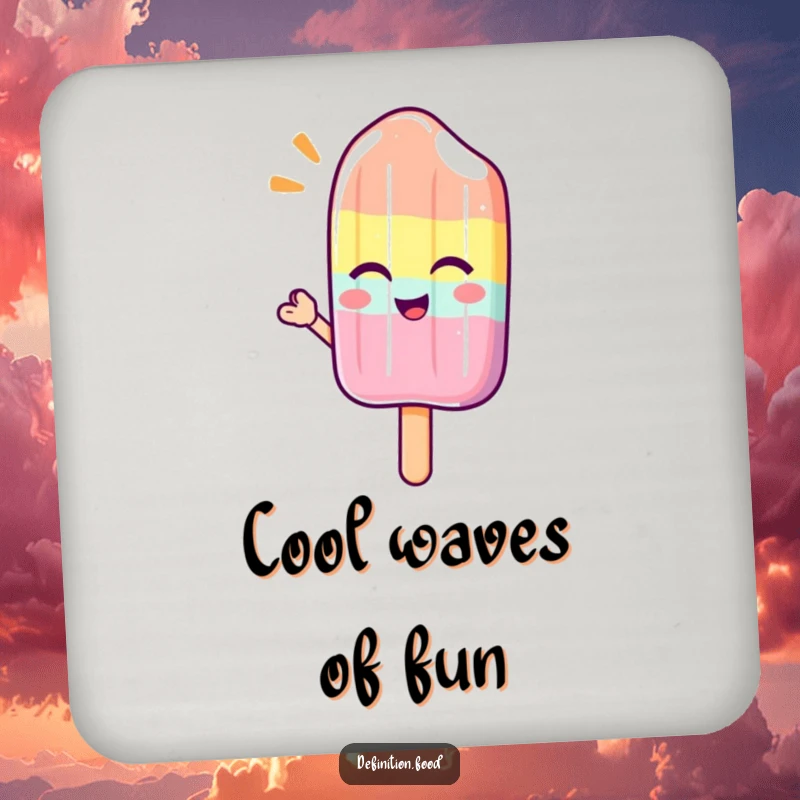 Funny coaster with a winking popsicle character offering a cool, refreshing wave, adding a touch of sweet chill to your table.