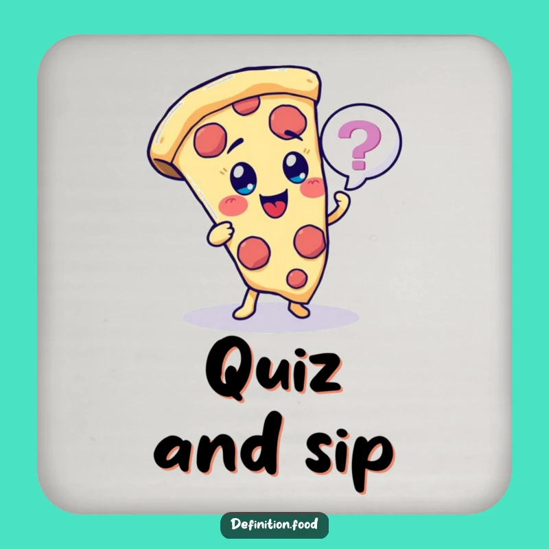 Funny Pizza Quiz Coaster - Cheerful Character Table Protector Gift