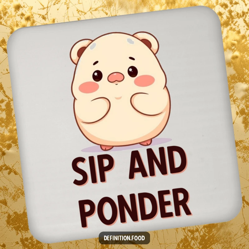 Funny dumpling character coaster, looking thoughtful, for stylish table protection.