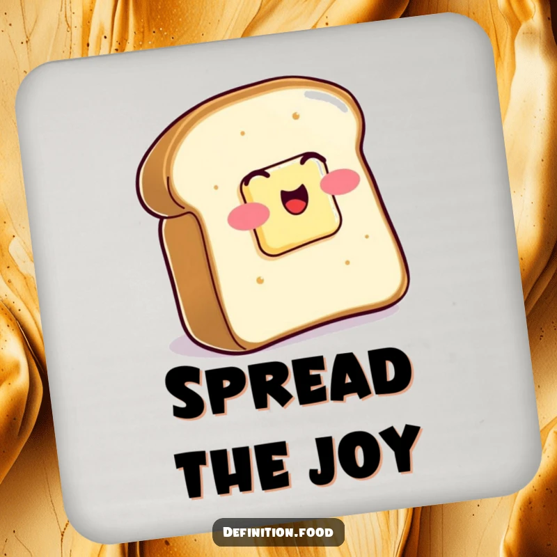 Funny Drink Coaster featuring a slice of buttered toast wiggling with glee, a small yet humorous piece of breakfast decor.