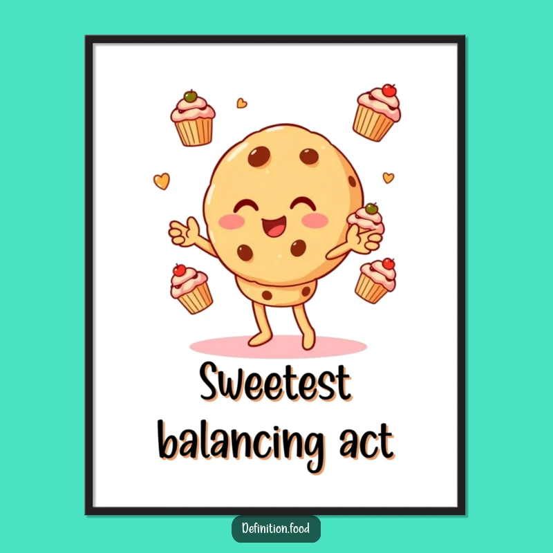 Funny Cookie Juggling Cupcakes Poster: Hilarious Wall Art for a Sweet and Cheerful Home