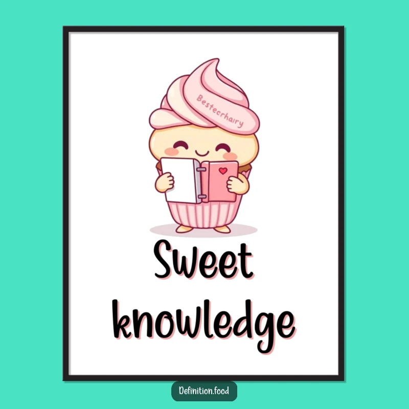 Funny Cupcake Dictionary Poster - Smiling Character Art for Book Lovers