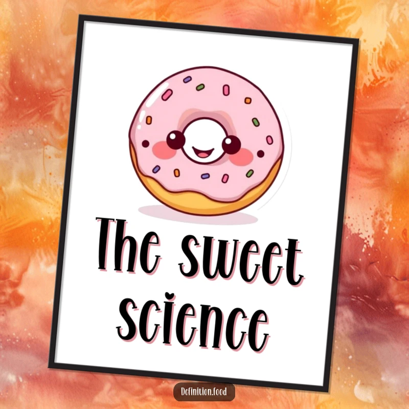 Funny donut diagram poster, a happy donut character illustrating a playful food diagram, unique wall art.