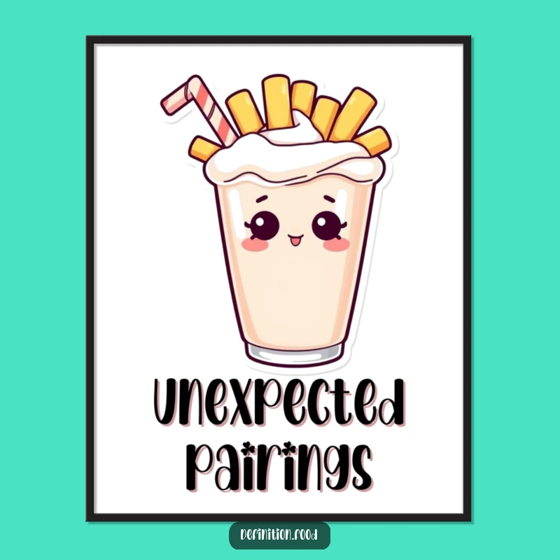Funny Fry Milkshake Poster: Curious French Fry Peeking Out, Vibrant Funny Gift Decor!