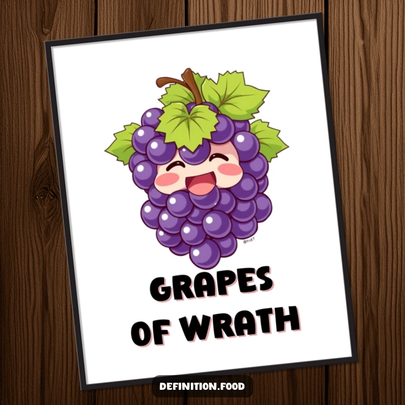Funny Poster depicting a giggling bunch of grapes bursting with joy, a humorous and cheerful piece of fruit-themed wall art.
