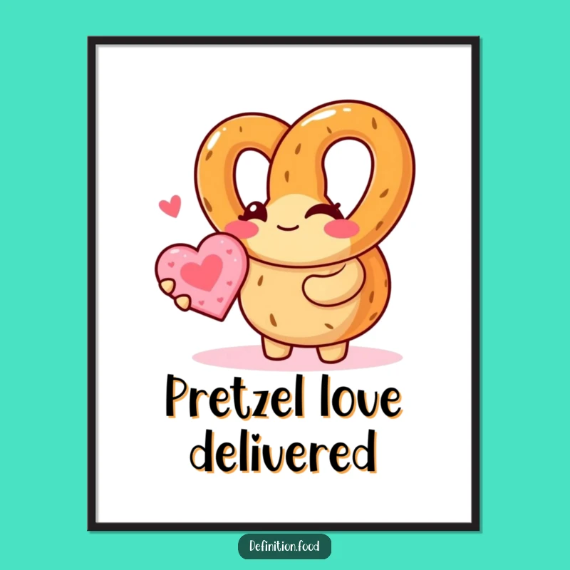 Funny Pretzel Art Print - Winking Cookie Character Love Decor Gift