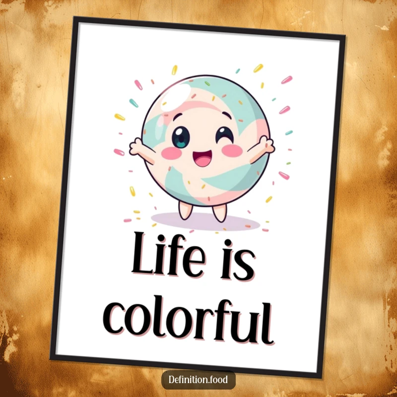 Funny poster art of a spinning candy character with sprinkles, bringing colorful and humorous sweet-themed decor.