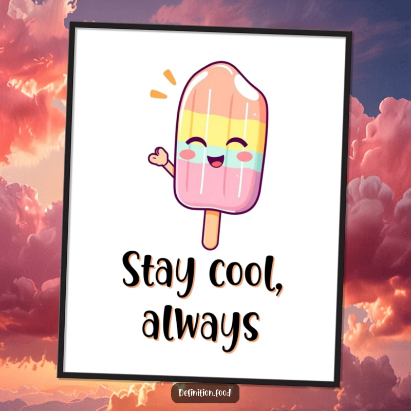 Funny poster of a winking popsicle character giving a cool, refreshing wave, embodying a sweet summer vibe.