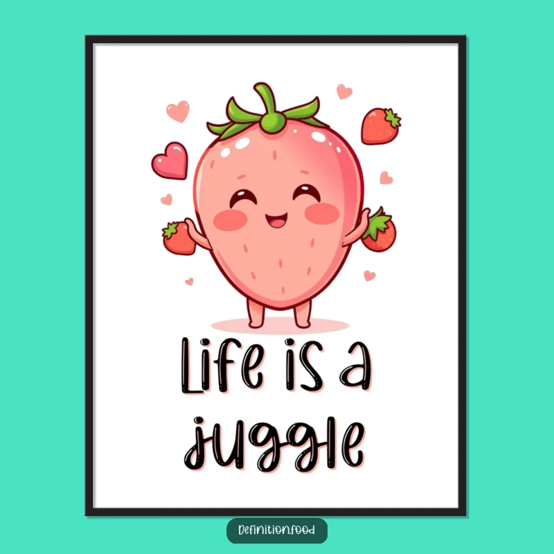 Funny Strawberry Juggling Food Shapes Poster - Whimsical Wall Art for Laughter