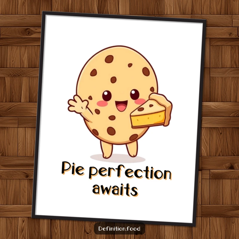 Funny cookie character offering a slice of pie as a poster, creating a warm and generous piece of wall art.
