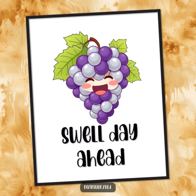 Funny grapes poster art of a giggling bunch of grapes bursting with joy, adding a cheerful touch.
