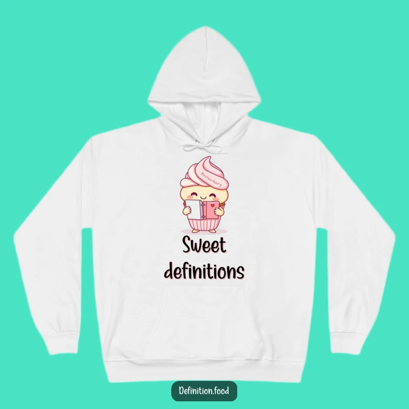 Cozy Funny Cupcake Dictionary Hoodie - Smiling Character Warm Gift