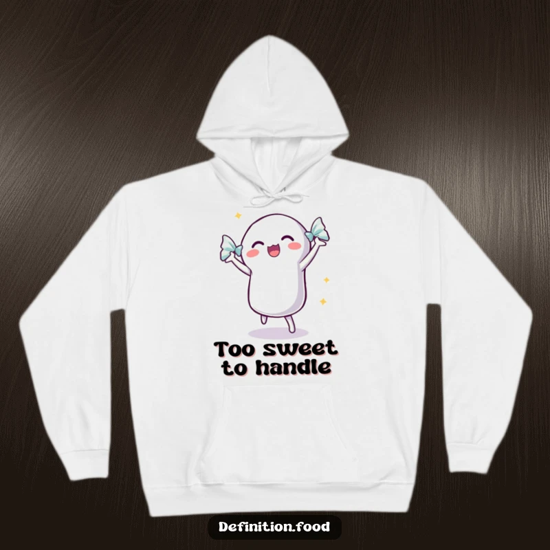 Funny dancing candy hoodie featuring an excited candy with a shimmering wrapper, perfect for cozying up with a smile.