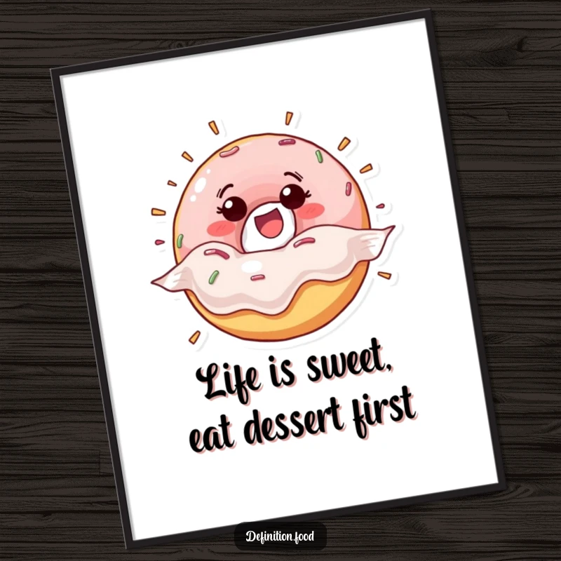 Funny free printable wall art of a happy donut character bursting out of its wrapper, radiating pure joy and excitement.