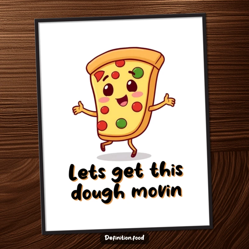 Funny Free Printable Pizza Wall Art: playful pizza character doing a little jig, perfect for kitchens or game rooms, downloadable art.