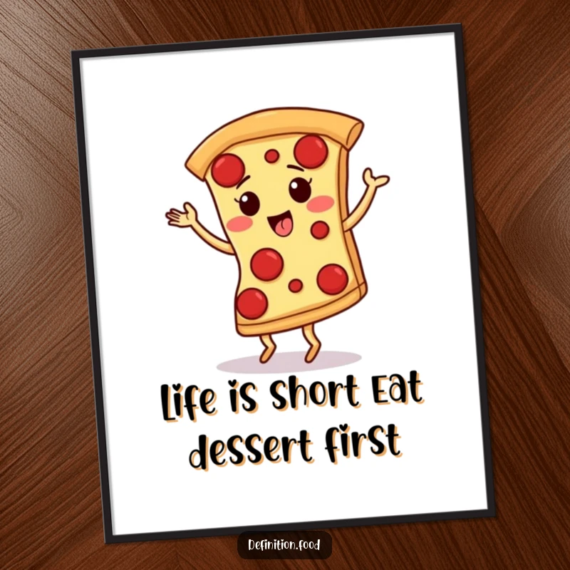 Funny Free Printable Wall Art: A giggling pizza slice with pepperoni spots dancing the tango, adding a humorous touch.
