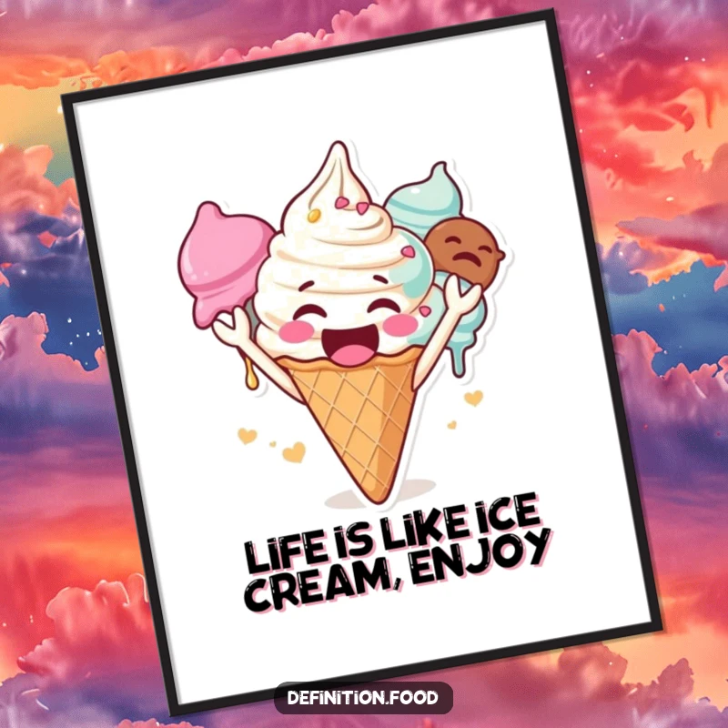 Funny Free Printable Wall Art: Gleeful Ice Cream Cone Character Cheering Loudly