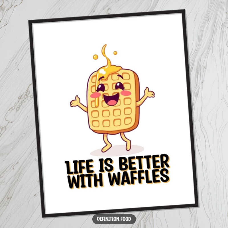 Funny Free Printable Wall Art: Happy Waffle Character Doing a Delighted Jig