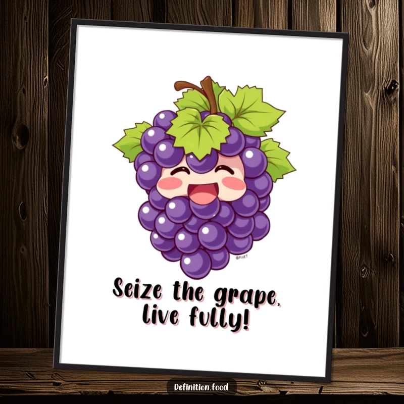 Funny Free Printable Wall Art: Giggling bunch of grapes bursts with joy, a playful and quirky decoration. Downloadable art.