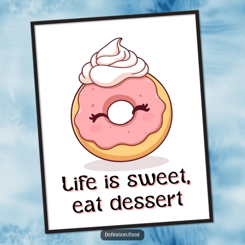 Funny Free Printable donut character with a knowing wink and a swirl of whipped cream, creating sweet wall decor.