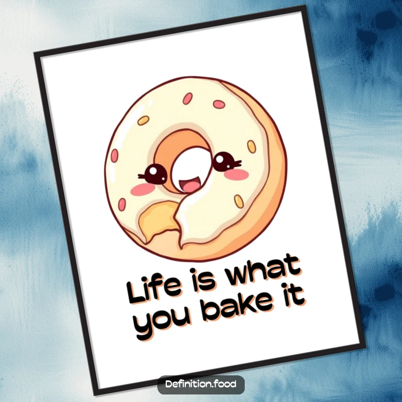 Funny Free Printable Wall Art: A happy donut with a bite taken out winks playfully, perfect downloadable decor.