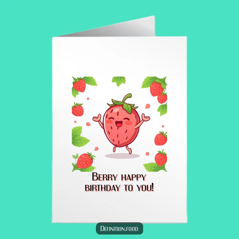 Free Printable Birthday Card: Joyful Strawberry Dance - Funny Downloadable Gift for Sweet Celebrations