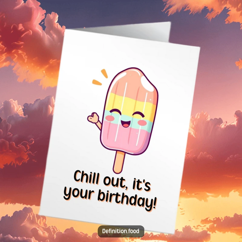 Funny Free Printable Birthday Card of a winking popsicle character giving a refreshing, cool wave with a smile.