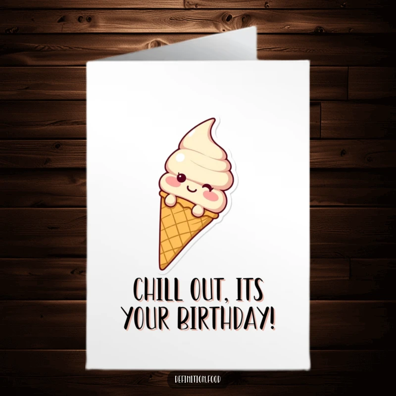 Funny Free Printable Birthday Card: Giggling ice cream cone gleefully sliding down a waffle cone, spreading pure joy.